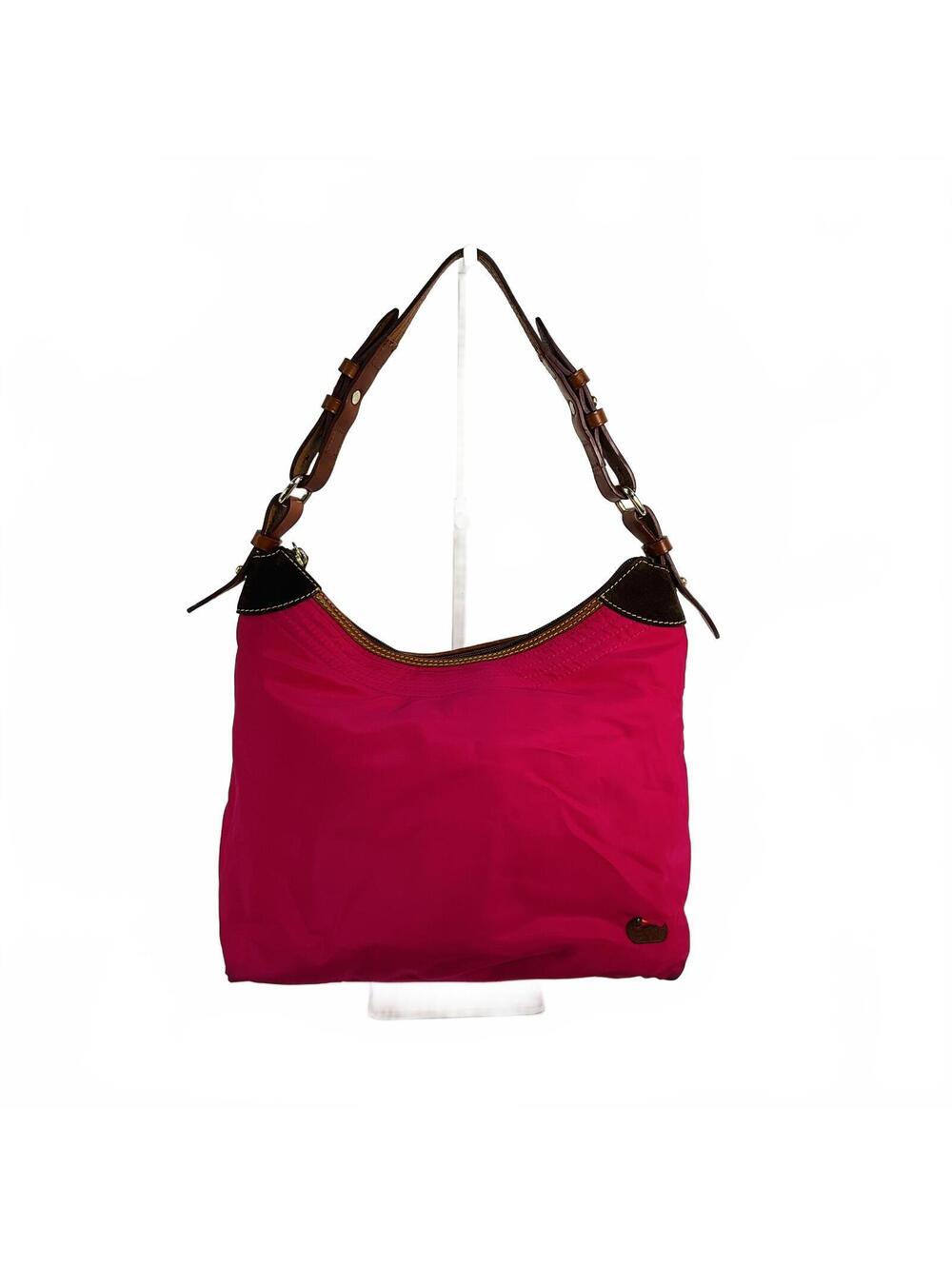 Dooney & Bourke Pink Nylon Shoulder Hobo Bag Brown Leather Trim